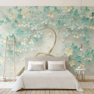 3D Mural Mint Green Flowers Wallpaper