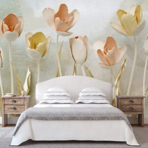3D Golden Colourful Tulip Flowers for Bedroom Walls