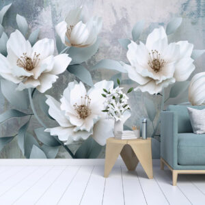 3D White Big Flower Wallpaper for Living Room and Bedroom Walls