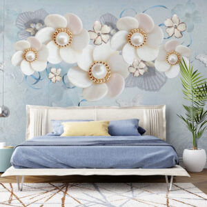 Sky Blue Jewelry Flowers 3D Wallpaper