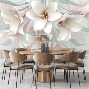 3D Pink And White Flowers Wallpaper For Living Room