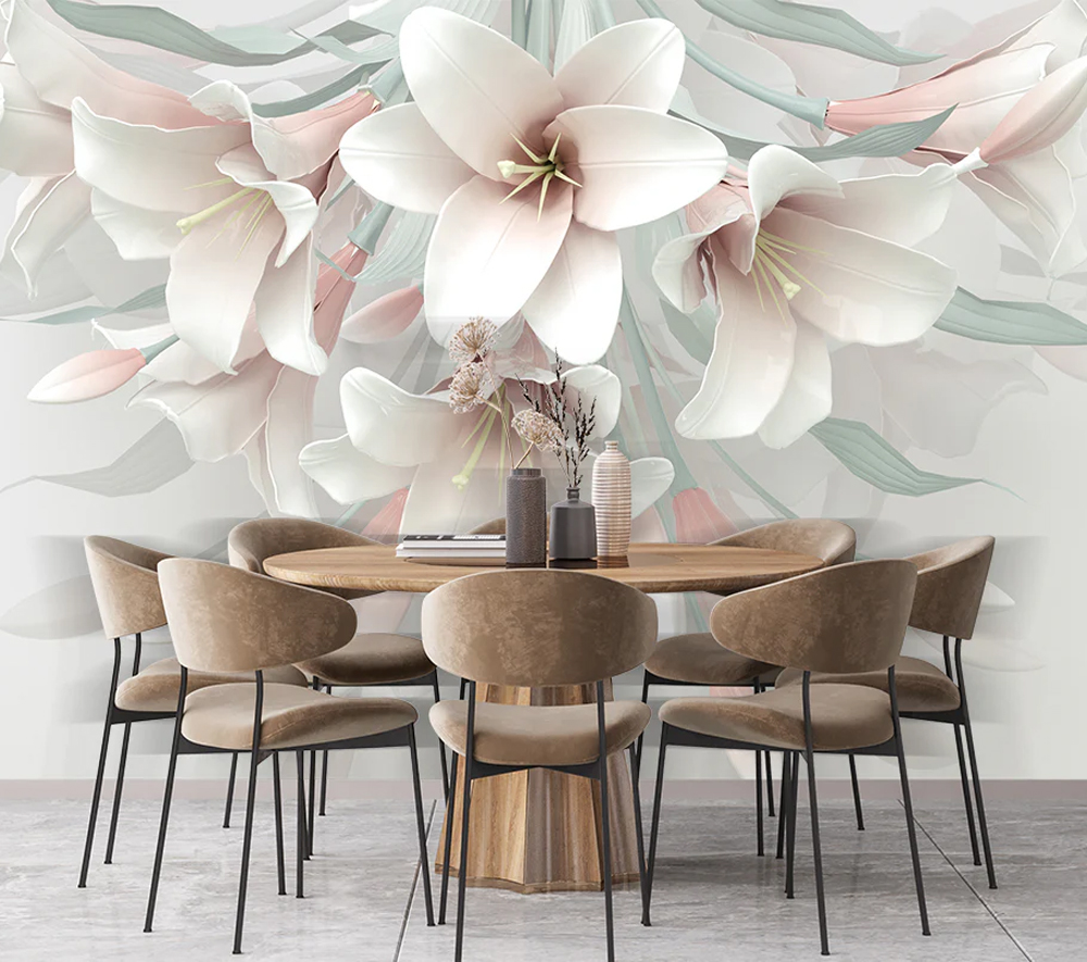 3D Pink And White Flowers Wallpaper For Living Room