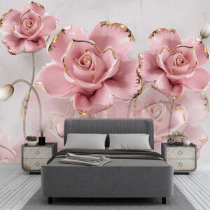 Pink Rose 3D Floral Wallpaper