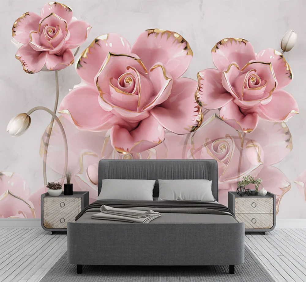 Pink Rose 3D Floral Wallpaper