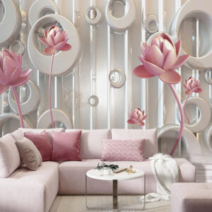 Embossed Pink Lotus Beautiful Flowers Wallpaper