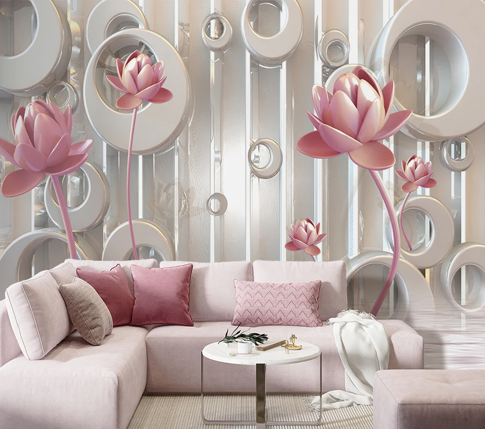 Embossed Pink Lotus Beautiful Flowers Wallpaper