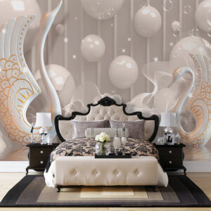 Swans Purple Flowers Pearls 3D Wallpaper