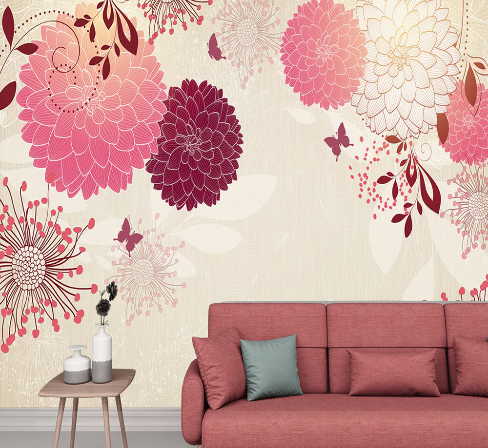 Red Flowers Decorative Wallpaper