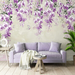 Hanging Purple Flower And Butterfly Wallpaper