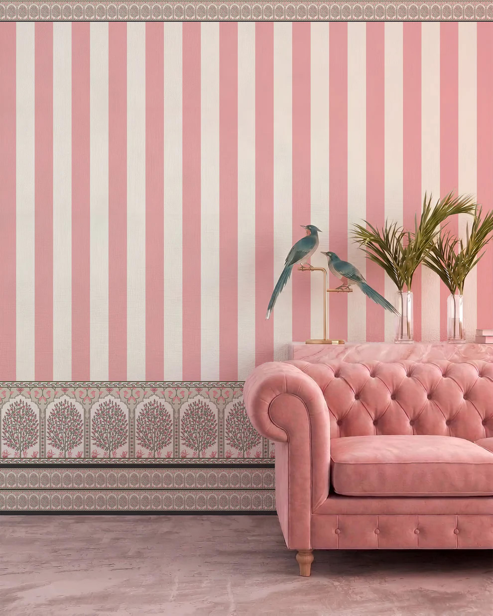 Bahaar Pink Striped Traditional Indian Wallpaper