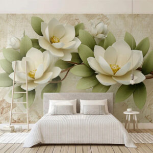 3D Magnolia Flowers Mural Wallpaper