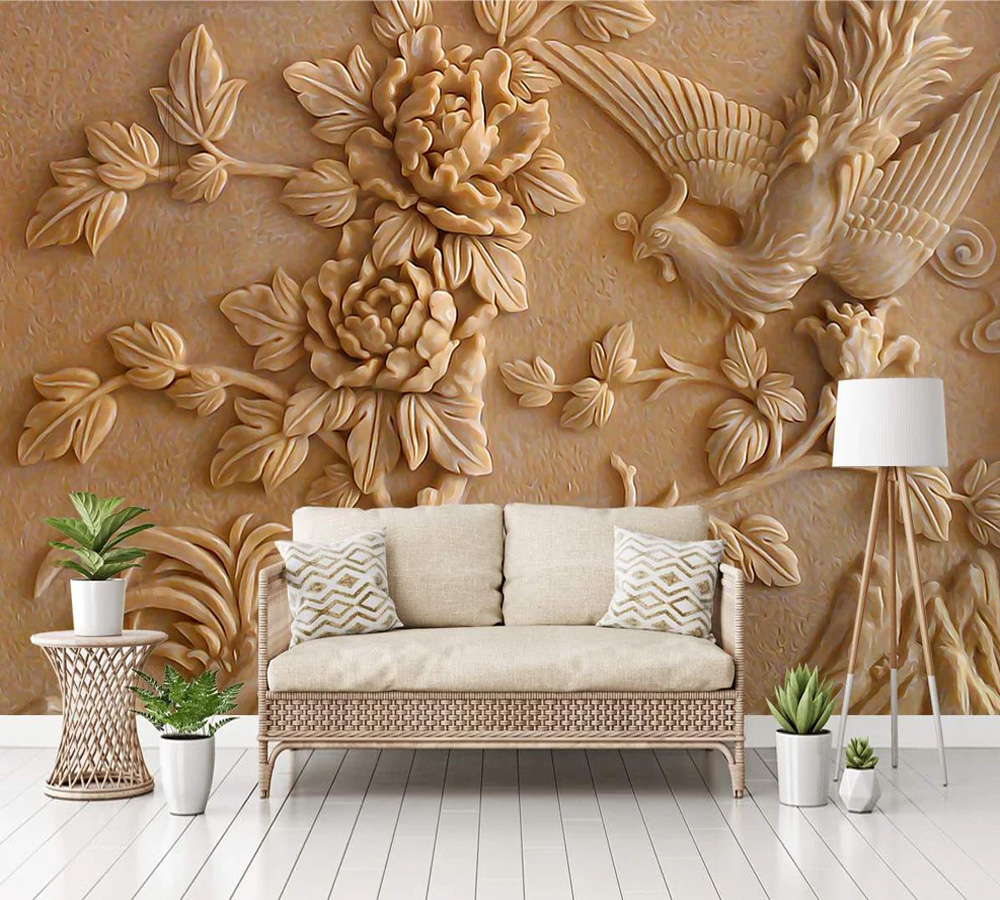 3d Custom floral and bird Wall Mural, 3D Living Room Wallpaper