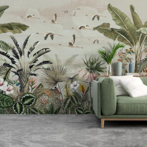 Tropical Forest And Birds Botanical Wallpaper