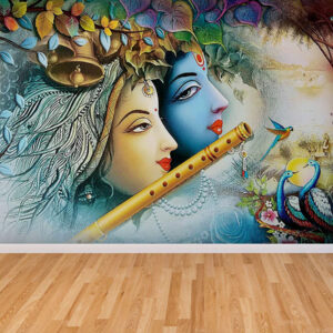 Krishna Playing Flute With Radha Wallpaper