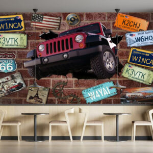 Broken Wall Jeep 3D Car Mural Bar And Restaurant Cafe Wallpaper