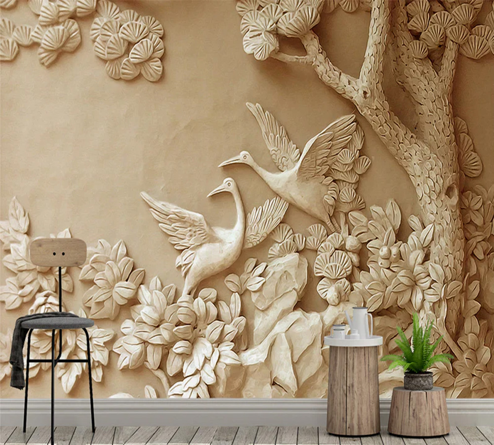 3D Wallpaper Relief Tree Stereo Wall Mural
