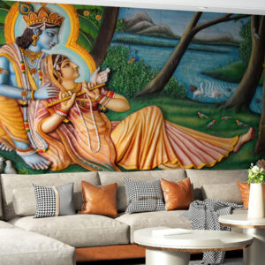 Radhakrishna Hand Draw Painting Mural Wallpaper