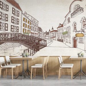 3D Sketch City Mural Art Wallpaper