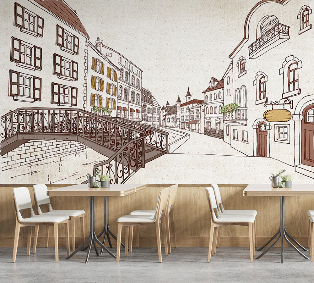 3D Sketch City Mural Art Wallpaper