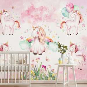 Unicorn kids room wallpaper, Nursery wall mural