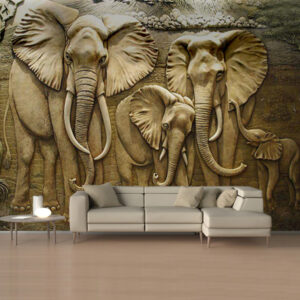 3D Elephant Family Wall Mural Wallpaper