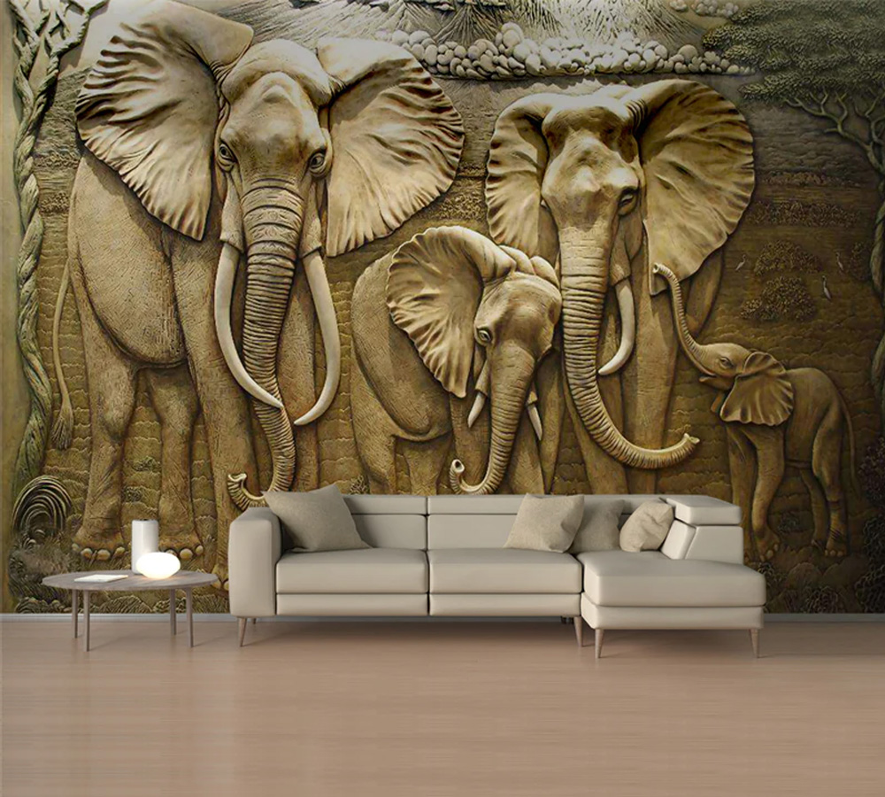 3D Elephant Family Wall Mural Wallpaper