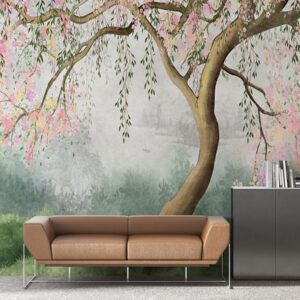 Watercolour Tree and Pink Flowers Wallpaper | Bedroom wallpaper