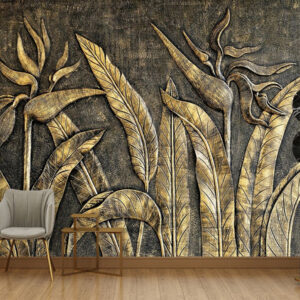 3D Gold Leaf Wallpaper, Living and Dinning Space Wall Mural
