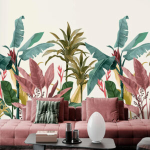 Colorful Watercolor Banana Leaves Tropical Wallpaper