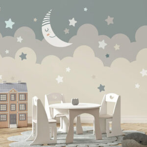 Sleepy Moon and Stars Theme Kids Wallpaper