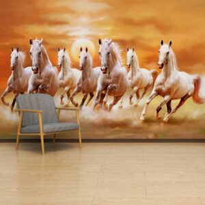 White Seven Horses Running Painting Wallpaper