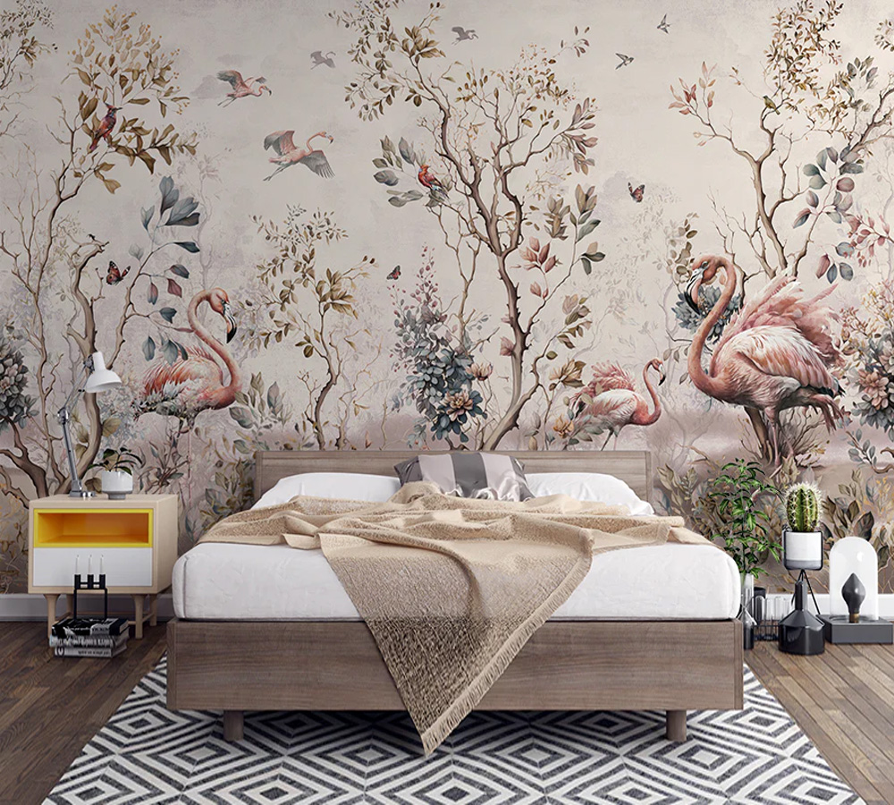 Leaves Tropical Forest And Flamingo Wallpaper