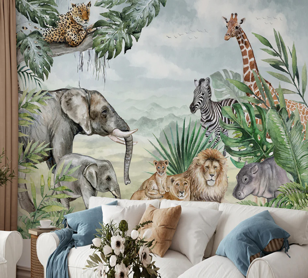 Jungle Safari Wallpaper For Walls, Jungle Animal Wallpaper, Forest Animal Wallpaper For Living Room