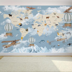 Amazing Animated Motifs of Aircraft, Fish and animals World Map wallpaper