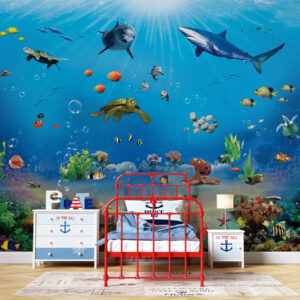Sea Fishes Starfish Plants Ocean Life Wallpaper | Underwater Theme Kids Room Decor