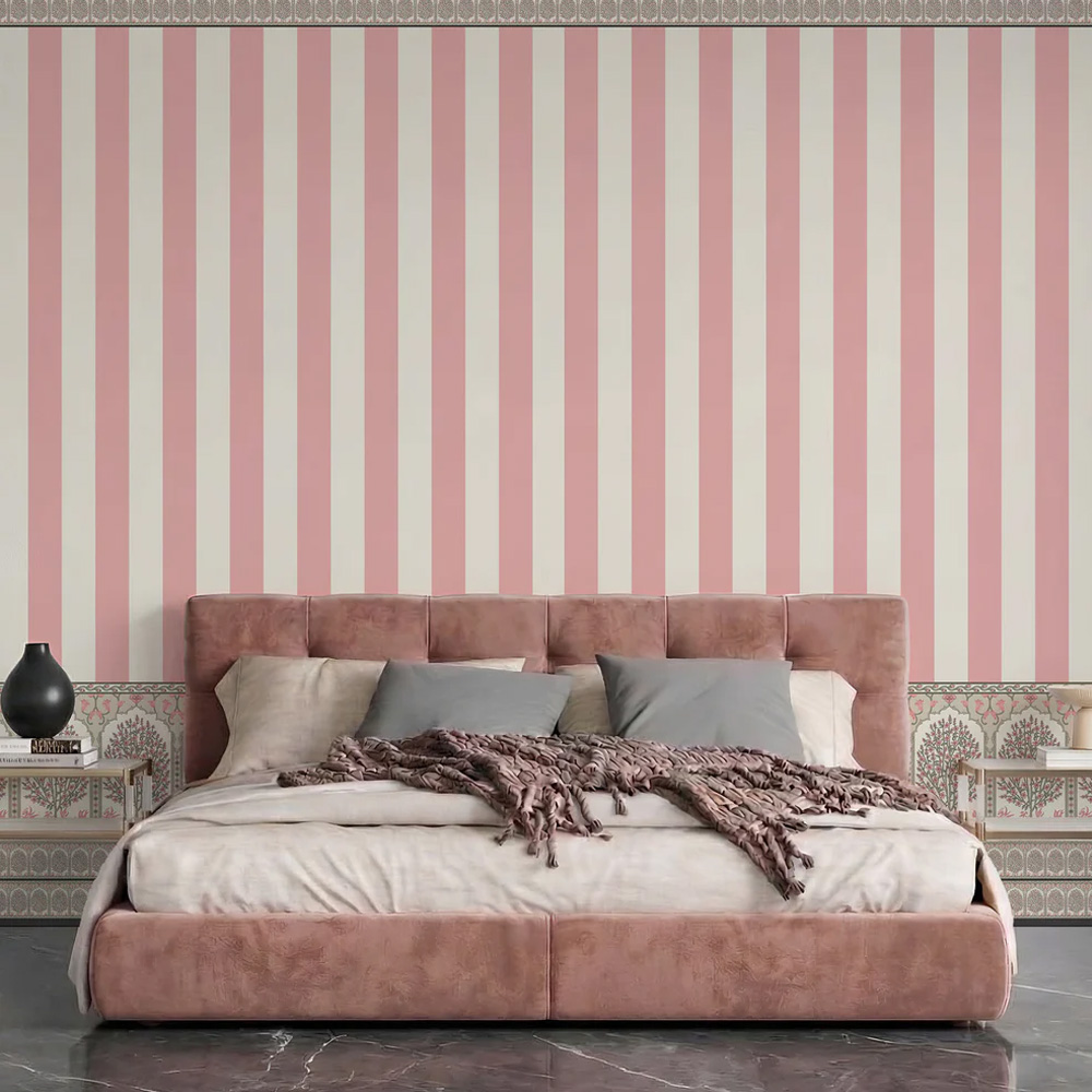 Bahaar Pink Striped Traditional Indian Wallpaper
