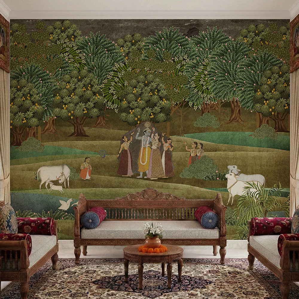 Vrindavan Leela – Indian Spiritual Wall Mural Wallpaper