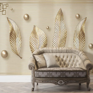 Horizontal 3D Golden Leaf Design Wallpaper