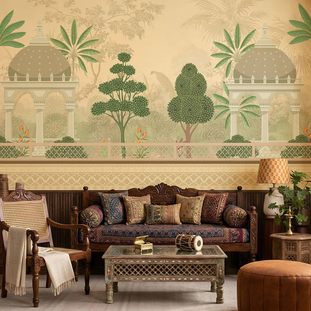 Vintage Raj Garden Mural Indian Pichwai Wallpaper