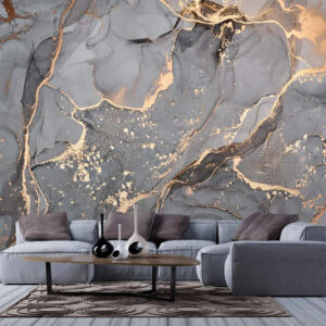 Abstract Gray Golden Marble Living room Wallpaper