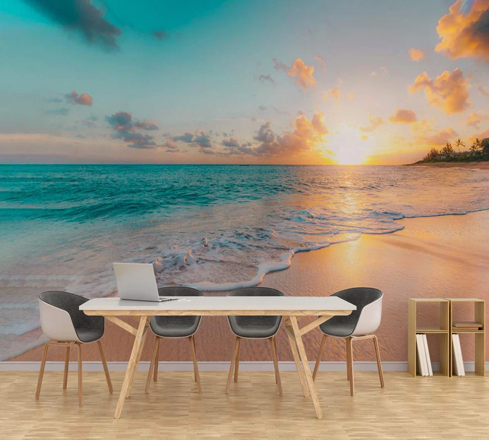 Sunset Beach View 3D Wallpaper, Nature Wallpaper, Blue Wallpaper