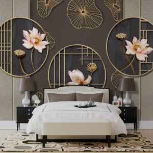 3D Circular Decorative Rings Beautiful Flowers Wallpaper