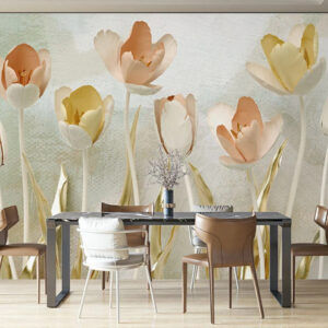 3D Golden Colourful Tulip Flowers for Living Room Walls