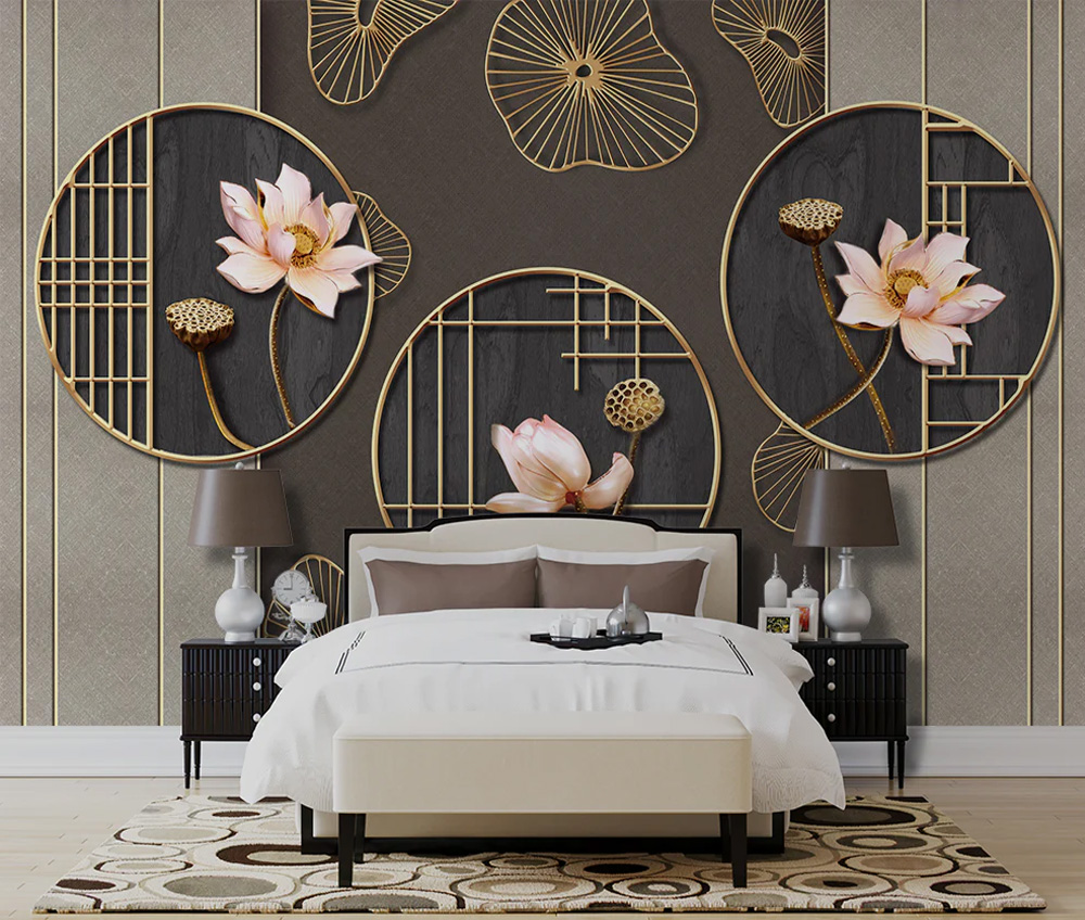 3D Circular Decorative Rings Beautiful Flowers Wallpaper