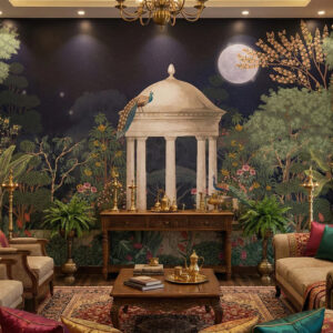 Mayur Mahal Nights Royal Indian Peacock Garden Wall Mural Wallpaper