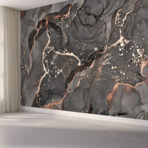 Grey Marble Red Rose Swirl Abstract Pattern Mural Wallpaper