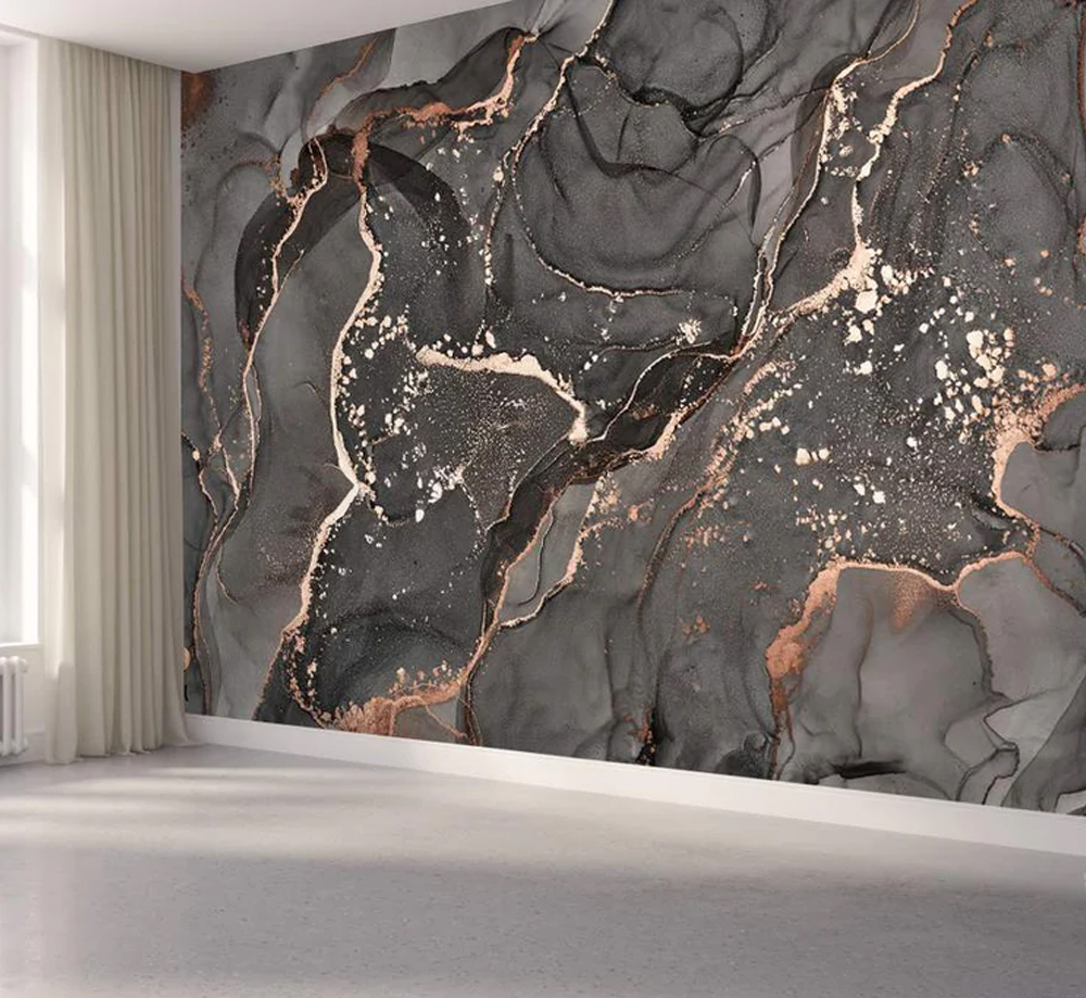 Grey Marble Red Rose Swirl Abstract Pattern Mural Wallpaper