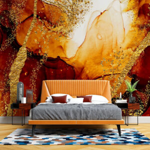Dark Yellow And Red Marble Abstract Art Wallpaper