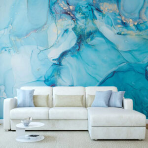 Blue and Grey Gold Marble Texture Abstract Wallpaper Roll
