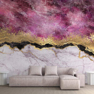Pink Black And Golden Abstract Marble Style Wallpaper